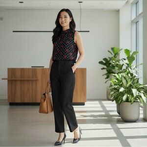 Three Dots Sleeveless Mock Neck Floral Polka Dot Top Size S